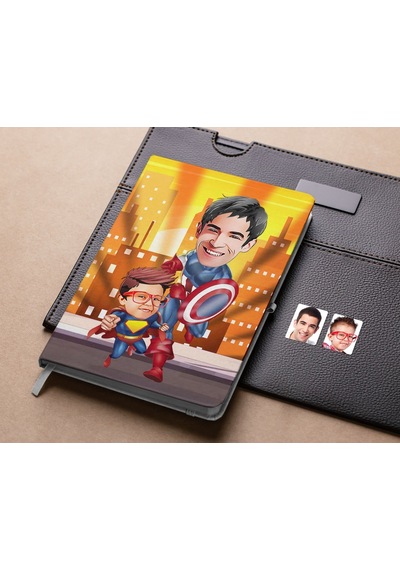 Bk Gift Kişiye Özel Baba Ve Süper Çocuk Karikatürlü Beyaz Defter-2 , Arkadaşa Hediye , Sevgiliye Hediye