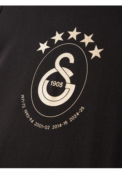 Gsstore Galatasaray Lisanslı 2025 Logolu Şampiyonluk Siyah T-shirt Şampiyonluk Özel Ahşap Kutulu Siyah