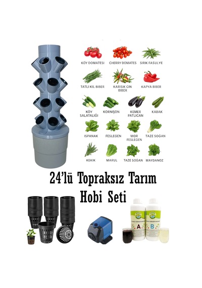 Topraksız Tarım Hobi Seti 24'lü Kule - Gri