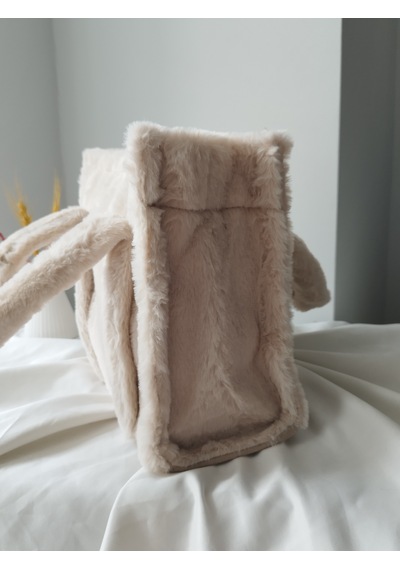 Vivazzaluxe Vintage Peluş Kürk Model Sonbahar, Kış Tote Bag Kadın El, Kol, Omuz Çanta Krem