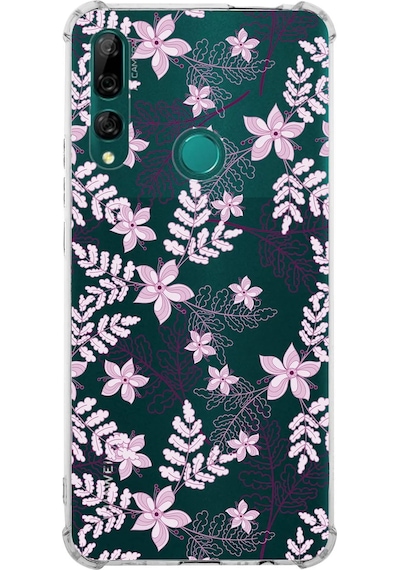Huawei Y9 Prime 2019 Uyumlu Köşe Korumalı Floral Pudra Tasarımlı Şeffaf Silikon Kılıf