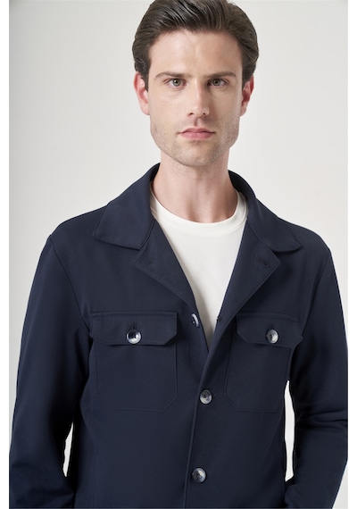 İmza Lacivert Berberi Yaka Örme Beli Lastikli 6 Drop Slim Fit Astarsız Esnek Takım Elbise 1001260177