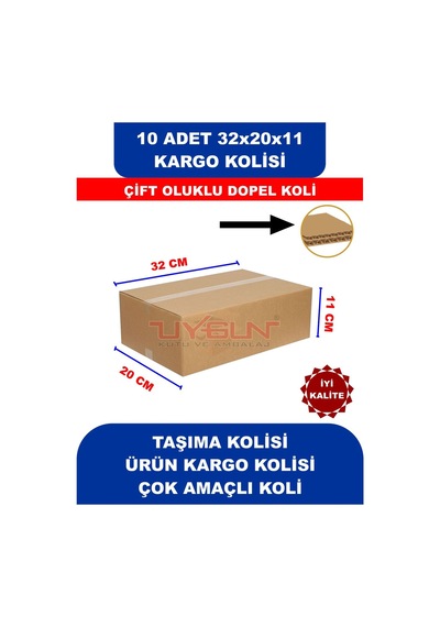 10 Adet 32x20x11 Cm Baskısız Çift Oluklu Boş Koli, Dopel Ürün Kolisi, Kargo Kolisi, Tssst