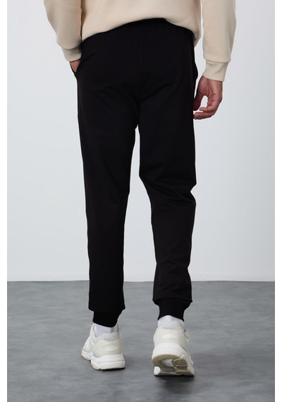 Tommy Life Siyah Klasik Cepli Standart Kalıp Manşetli Erkek Eşofman Alt - 84652 Siyah