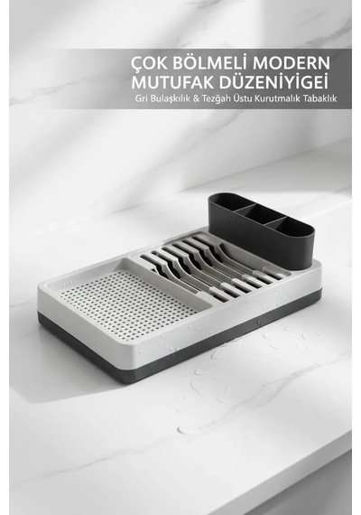 Çok Amaçlı Gri Tezgah Üstü Bulaşıklık Tabak Bardak Çatal Kaşıklık Mutfak Rafı Diğer