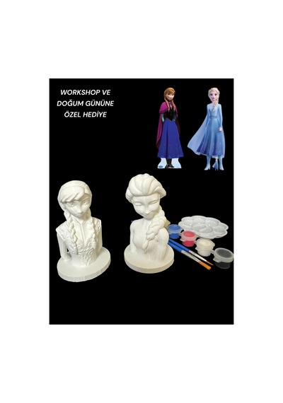 3d Elsa Ve Anna 2 Li Figür Boyama Seti - Kendin Boya Hobi Ve Etkinlik Seti - Akrilik Boya + 4 Fırça