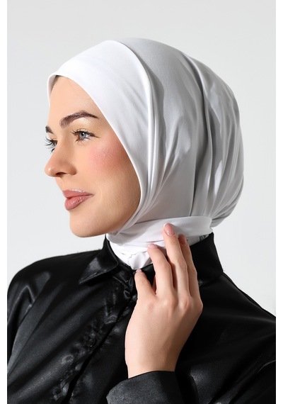 Kadın Çıtçıtlı Bağlamalı Tesettür Hazır Pratik Şal Beyaz Beyaz