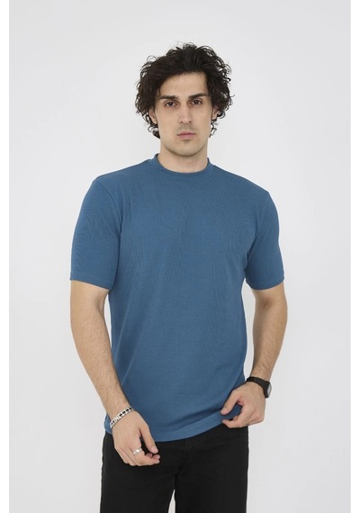 Erkek Yazlık Tişört Bisiklet Yaka T-shirt- Turkuaz