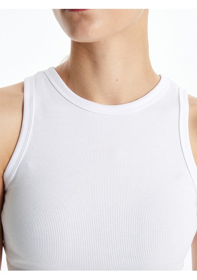 Lcw Vision Beyaz Bisiklet Yaka Dokulu Kadın Crop