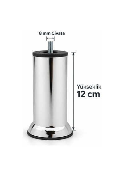 12 Adet Mobilya Kanepe Koltuk Baza Yatak Çekyat Yükseltme Ayağı M8 Ince Diş Metal Ayakları 12 Cm Diğer