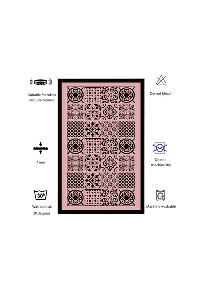 Dijital Kaymaz Yıkanabilir Banyo Mutfak Salon Paspas Halısı Trend Modern Al4008 Pembe