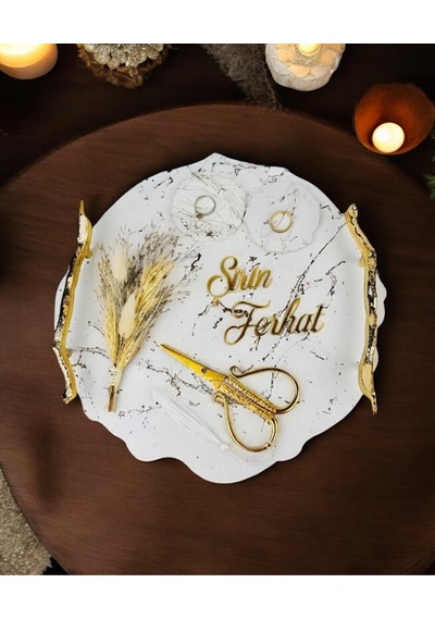 Devotiony Desenli Polyester Nişan Tepsisi Gold Gold