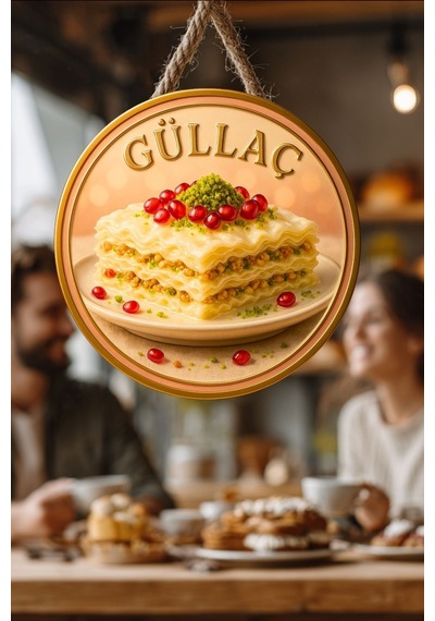 Güllaç Temalı İpli Ahşap Kapı Duvar Süsü, Pastane, Tatlı Dükkanı, Cafe Tablo Dekoru