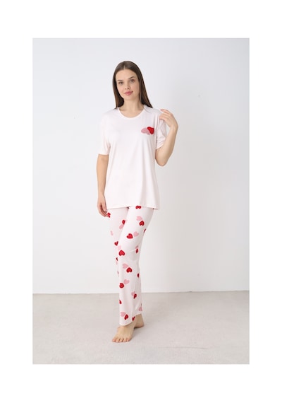 Elitol Nakışlı Milan Örme Kısa Kol Kadın Pijama Takımı Desenli-11