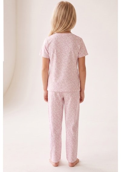Siyah İnci Pamuklu Fitilli Kaşkorse Örme Pijama Takım 26120402 Beyaz Pembe