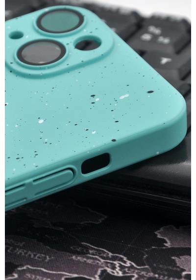 Apple Uyumlu iPhone 13 Uyumlu Mint Yeşil Benekli Desenli İnce Sert Kapak Kılıf Kamera Lens Korumalı Mint Yeşili -