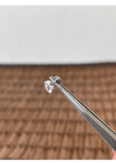 316 L Cerrahi Çelik Baget Taşlı Dudak Helix Tragus Kıkırdak Piercingi Gümüş