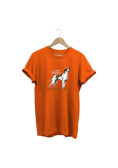 Hunting Avcılık English Pointer Av Köpeği Baskılı %100 Pamuk Regular Fit Unisex T-shirt Turuncu