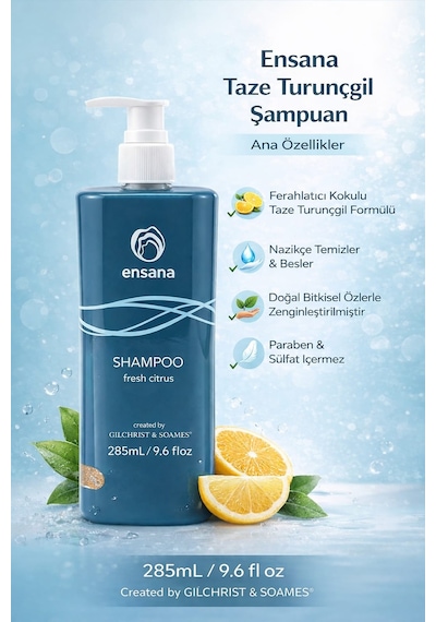 Ensana Fresh Citrus Şampuan 285 Ml + Duş Jeli Seti 285 Ml Ferahlatıcı Narenciye Kokulu