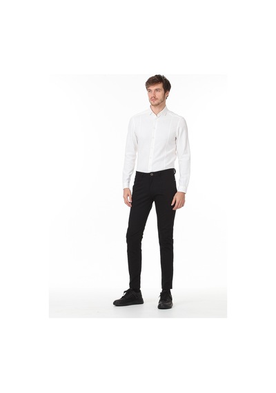 Ramsey Siyah Dokuma Slim Fit Casual Pamuk Karışımlı Pantolon