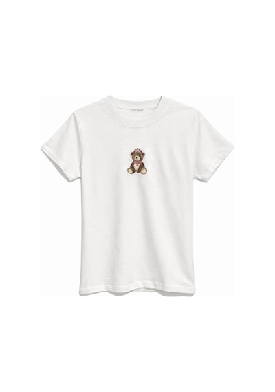 Mixray 2078 Kadın Pamuk Ayıcık Nakışlı Bisiklet Yaka T-shirt Gri