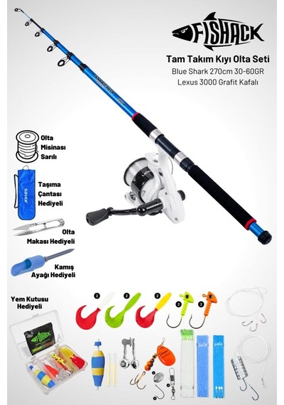 Tam Takım Kıyı Olta Seti - 270cm Kamış 30-60gr / 3000'lik Lexus Olta Makinesi - Taşıma Çantalı