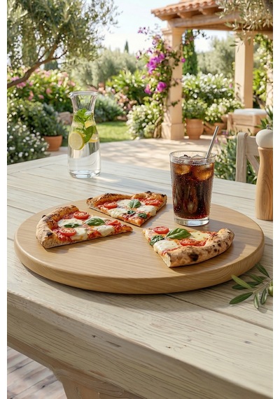 Bambu 30 Cm Yuvarlak Pasta Pizza Sunum Tabağı Kahvaltılık Kahverengi