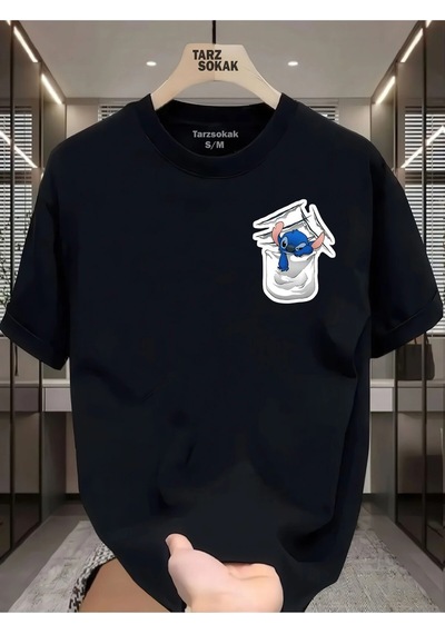 Startmore Unisex Canavar Minimalis Baskı T-shirt Siyah