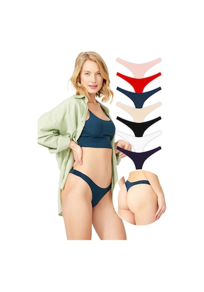 Cottonhill Basic Lazer Kesim Tanga Külot 7'li Paket Renkli-4 Çok Renkli