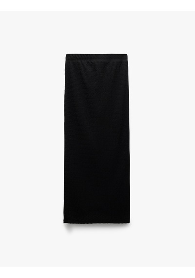 Koton Yüksek Bel Slim Fit Yırtmaç Detaylı Astarlı Midi Kalem Etek Siyah 5sal70006ık Siyah