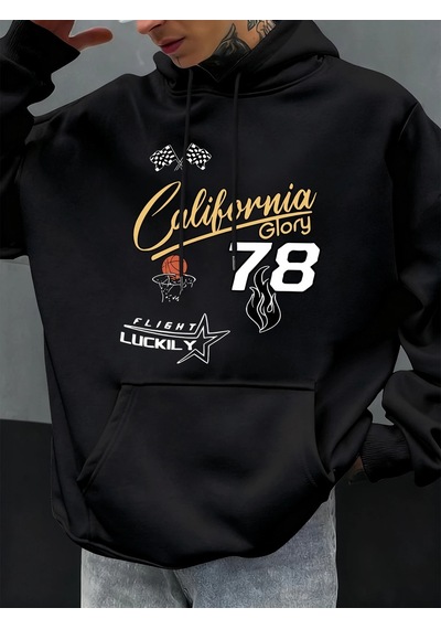 Startmore Tarzsokak California Glory Basketbol Numarası 78 Baskılı Erkekler Kapüşonlular Polar Kazak Cep Hoody Mo Siyah