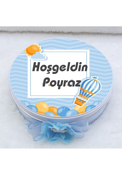 Balon Baskılı Metal Kutuda Bebek Çikolatası Uv Baskılı Madlen Çik