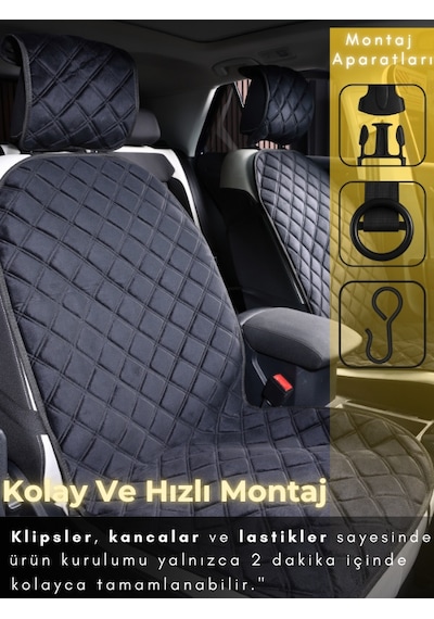 Toyota Corolla Se Hatchback Uyumlu 2'li Süet Oto Koltuk Minderi Universal Oto Aksesuar A2 Siyah