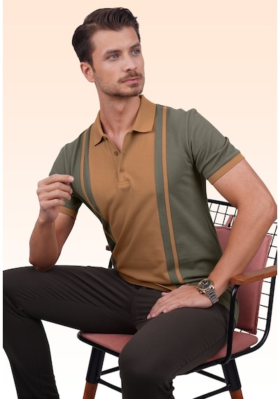 Haki Taba Çift Renkli Polo Tişört 001