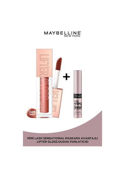 Maybelline New York Lifter Gloss Nemlendirici Dudak Parlatıcısı 009 Topaz & Mini Lash Sensational Maskara Makyaj Seti pktlftrgls9crlbnc-9342 009 Topaz