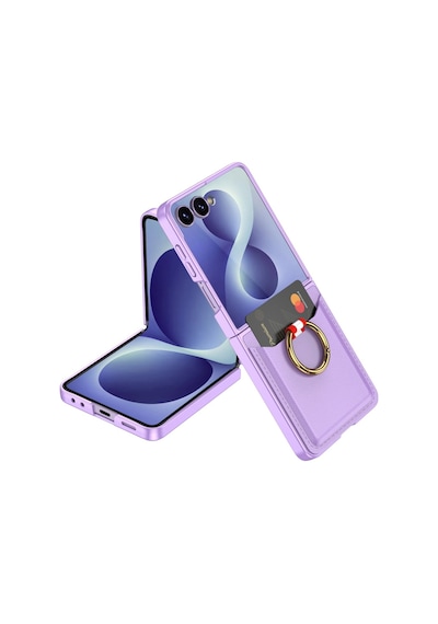 Samsung Galaxy Uyumlu Z Flip 8 Kılıf Yüzüklü Kartlıklı Kıpta Kapak Mor