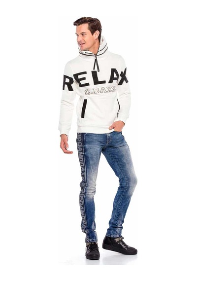 Cipo & Baxx Cl385 Taşlı Relax Fit Dik Fermuar Yaka Kalın Sweatshirt 001