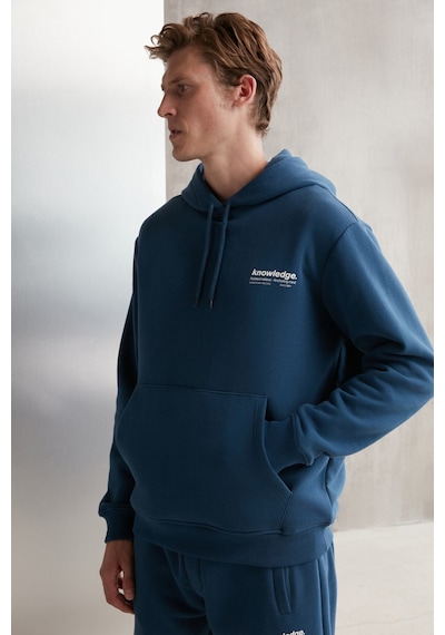 Grimelange Martel Erkek Yumuşacık Içi Polarlı Baskılı Regular Kordonlu Mavi Sweatshirt