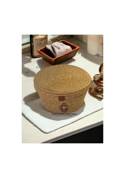 Hasır Jüt Sepet Oval Kapaklı Organizer Düzenleyici 30x20x10 Cm Hasır Hasır