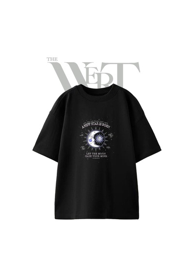 Thewert Ay Gunes Yuz Tasarım Baskılı Ünisex Siyah Oversize T-shirt