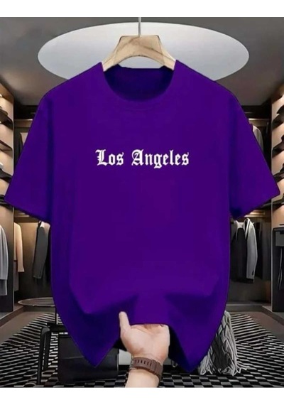 Kozia Outdoors Malkoçbey Los Angeles Baskılı Oversize Unisex Basic O Yaka T-şhirt Mor Mor