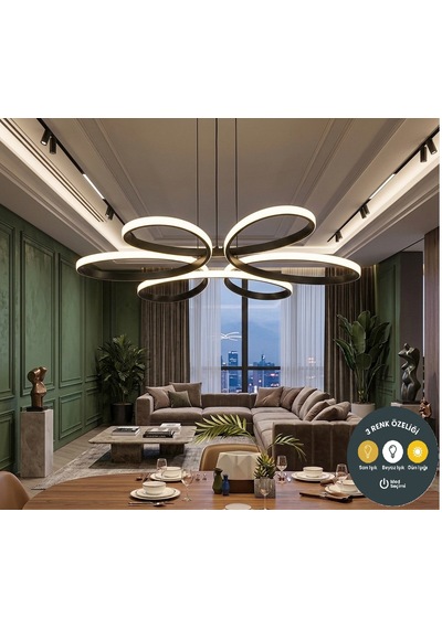 Papatya Sarkıt Model Siyah Kasa Ledli Modern 3 Renkli Aydınlatmalı Avize Ledli Avize