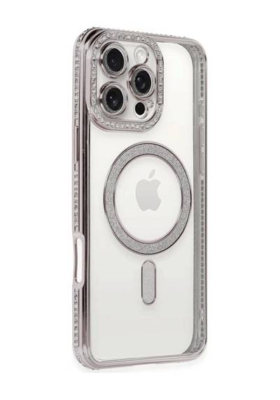 Apple Uyumlu iPhone 16 Pro Uyumlu Kılıf Joke Simli Magneticsafe Kılıf - Pembe