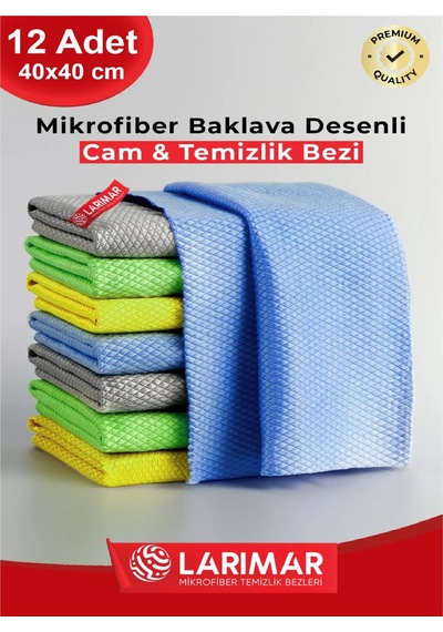 Larimar Mikrofiber Baklava Desenli Cam ve Temizlik Bezi 12'li 40 x 40 CM