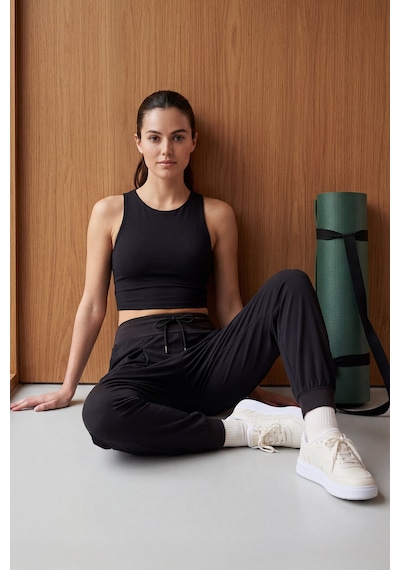 Siyah Cepli Standart Kalıp Kadın Yoga Pantolon - 94677
