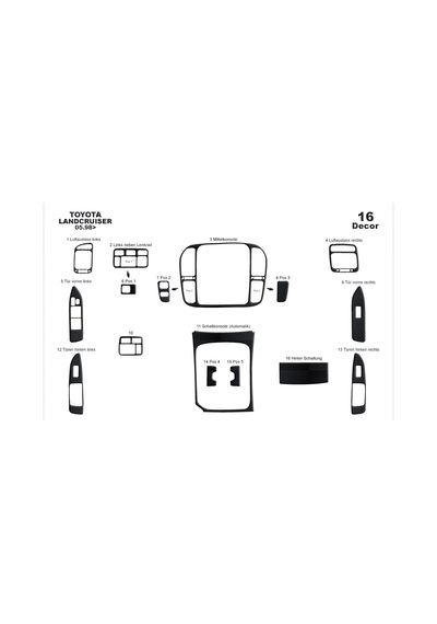 Toyota Land Cruiser Torpido Kaplama 1998-2003 16 Parça Siyah Karbon