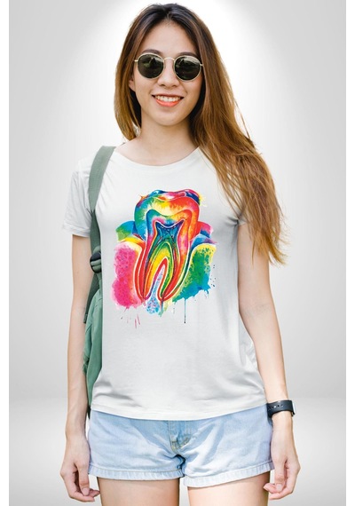 Diş Doktoru Diş Anatomisi Özel Tasarım Unisex Unisex Beyaz Organik Baskılı T-shirt Penye Yüksek Kalite Beyaz
