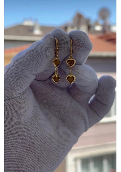 Çelik Gold Renk Kalpli Sallantılı Minimal Özel Tasarım Küpe Sarı