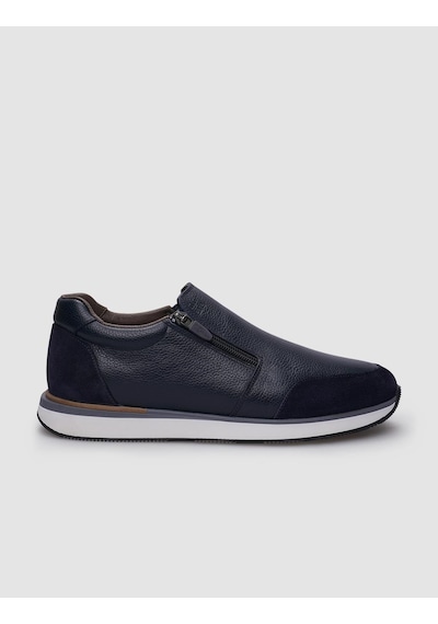 %100 Hakiki Deri Lacivert Fermuarlı Erkek Sneaker-lacivert Lacivert