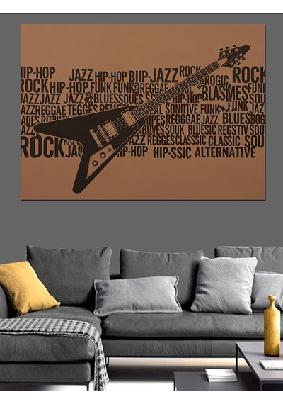 Gitar Ve Müzik Yazıları Dekoratif Kanvas - Mdf Ahşap Tablo